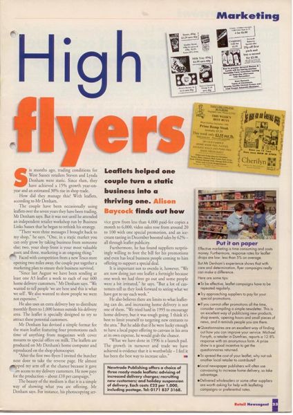  <figcaption>RN guide to marketing from 1997</figcaption>” width=”445″ height=”630″ /> RN guide to marketing from 1997</figure><p>My next step was to evaluate the success of the marketing and to review how we could use the leafleting to bring further enhancement to our business. This included looking at our trading hours and how we interacted with our suppliers (and Retail Newsagent!)</p><p>Since my wife and I set this simple goal in place we undertook several significant goal lead projects.  These included changing the business from a traditional newsagent to a modern village convenience store with more than double the floor space it formerly had.</p><p>So it you have made any resolutions this year you need to set your goals and plan how you will deliver them. Do let us know how you get on.</p></p></div> </section> <aside class=